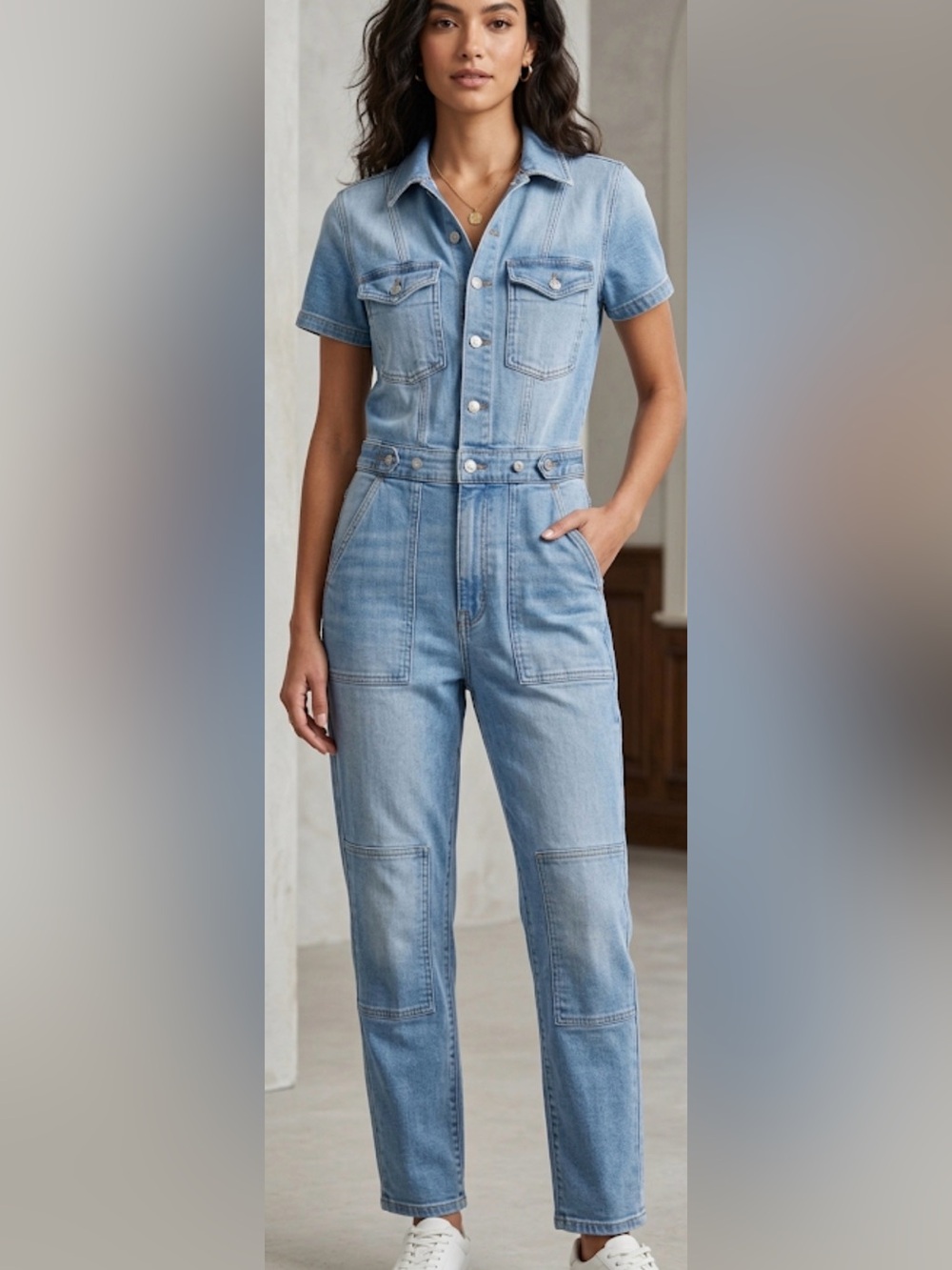Good American Light Blue Denim Overalls Jumpsuit